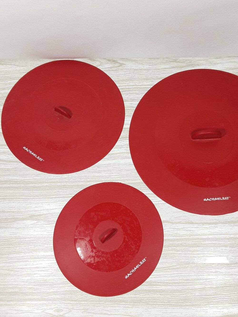 Set- 3 Rachael Ray Silicone Lids, Red Bowl Covers, Top This! Oven Microwave Safe
